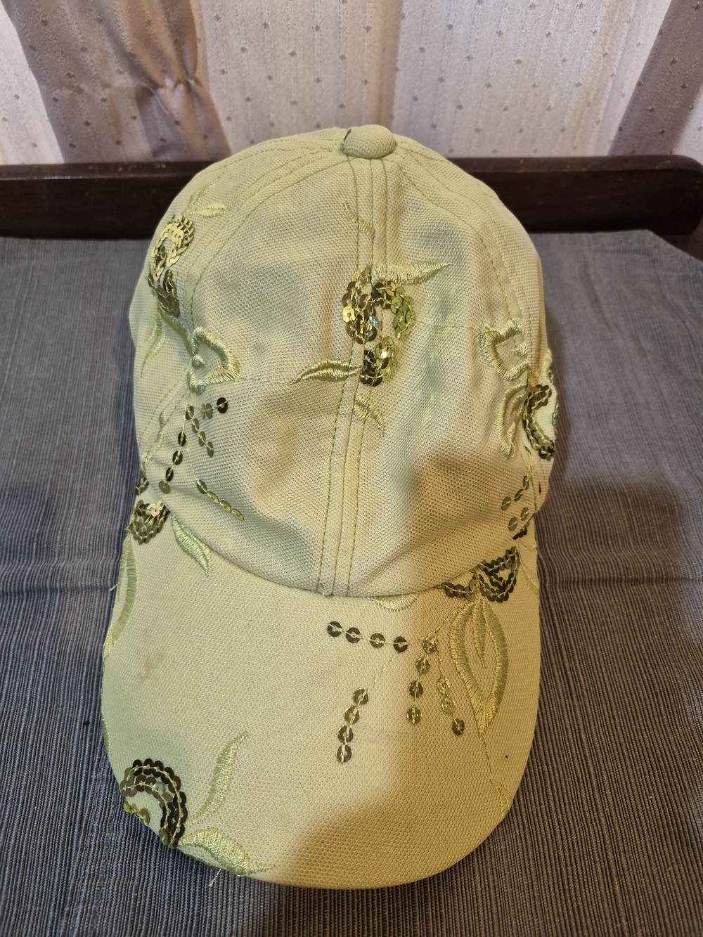 Y2K Lime Green Embroidered Floral Sequin Bling Baseball Cap Hat